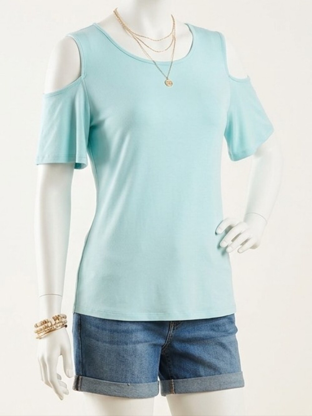 Mr. Max Fashions Spring Blue Cut Out Shoulder Short Sleeve Top Shirt Sz Large